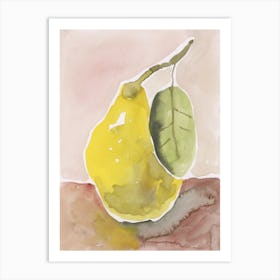 Pear And Leaf Watercolor Painting vertical hand painted kitchen art artwork yellow beige green food  Art Print