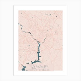 Washington DC Pink and Blue Cute Script Street Map 1 Art Print