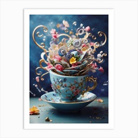 Teacup Full Of Flowers Art Print