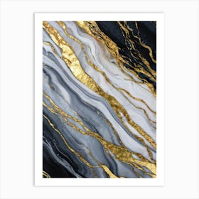 Abstract Marble Artwork Featuring Sinuous Gold And Silver Waves Flowing Amidst A Swirling Ocean Of V (2) Art Print