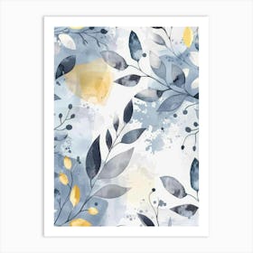 Blue And Yellow Leaves 6 Art Print