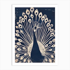 Peacock Feathers Out Linocut Inspired 1 Art Print