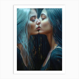 Lesbian Women Kiss LGBTQ Art Print