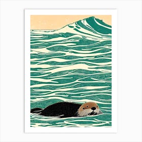 Sea Otter II Linocut Art Print