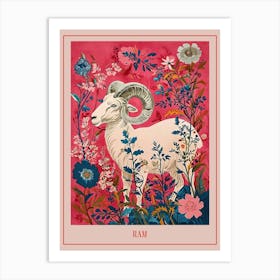 Floral Animal Painting Ram 1 Poster Art Print