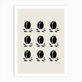 Tulips Floral Black And Beige Art Print