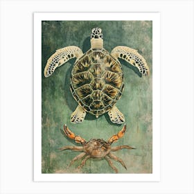 Vintage Sea Turtle & Crab Illustration 4 Art Print