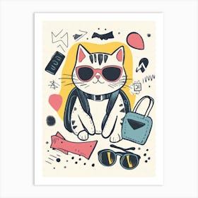 Cute Cat With Sunglasses.Generated AI. Wall Art Print Art Print