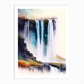 Suðurárfoss, Iceland Water Colour  Art Print