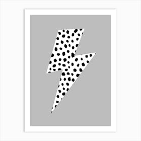 Lightning Bolt Black and White Spotty on Grey Art Print