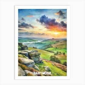 Dartmoor National Park Watercolor Painting Art Print