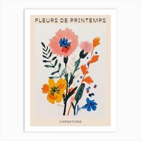 Spring Floral French Poster  Carnations 4 Art Print