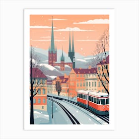 Vintage Winter Travel Illustration Zurich Switzerland 4 Art Print