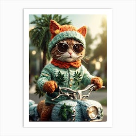 Cat On A Motorcycle 1 Art Print