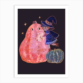 Little Witch and Pumpkin Art Print