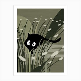 Black Cat In The Grass 1 Art Print