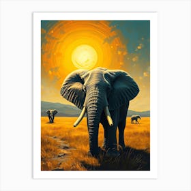 Elephants In The Sun Art Print