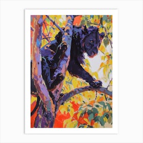 Black Lion Climbing A Tree Fauvist Painting 4 Art Print