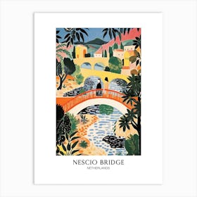 Nescio Bridge, Netherlands Colourful Travel Poster Art Print