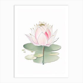 Blooming Lotus Flower In Pond Pencil Illustration 5 Art Print