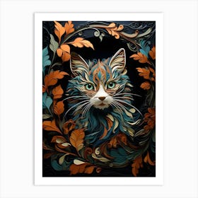 Contemporary Floral Cat 4 Art Print