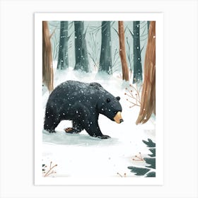 American Black Bear Walking Through Snow Storybook Illustration 3 Art Print