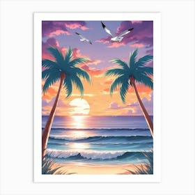 Sunset With Palm Trees 1 Art Print