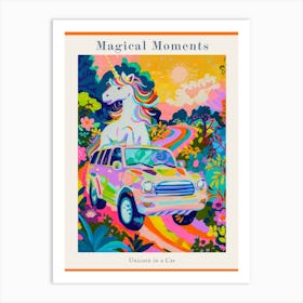 Unicorn In A Car Rainbow Painting Poster Art Print