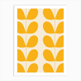 Mid Century Modern Leaf Print Yellow Art Print