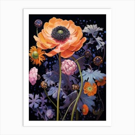 Surreal Florals Scabiosa 2 Flower Painting Art Print