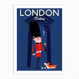 London Calling Poster Blue & Red Art Print