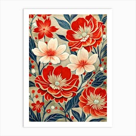 Red And Blue Flowers Art Print