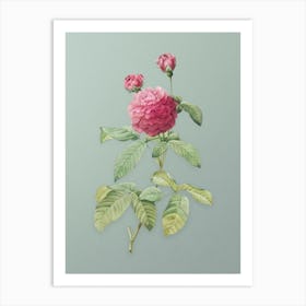 Vintage Agatha Rose in Bloom Botanical Art on Mint Green n.0897 Art Print