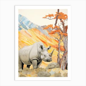 Patchwork Rhino Warm Colours 3 Art Print