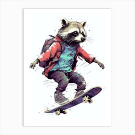 Raccoon Skateboarding 2 Art Print