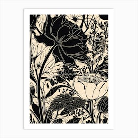 Vintage Black White Floral Pattern Art Print