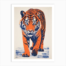 Tiger, Woodblock Animal  Drawing 5 Art Print
