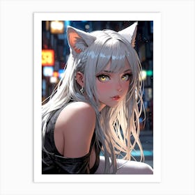 Anime Girl With Cat Ears 1 Art Print