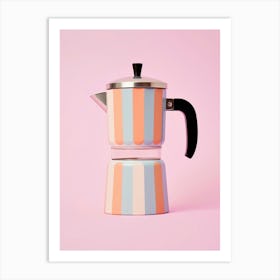 Pastel Colours Italian Coffee Maker Illustration Pink Background Art Print