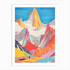 Gasherbrum China 3 Colourful Mountain Illustration Art Print