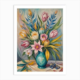 Flowers In A Blue Vase Art Print