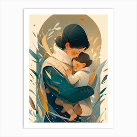 Modern Minimalist Art: Baby Boy in Mother's Arms Art Print