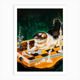 Cat On Chessboard Art Print