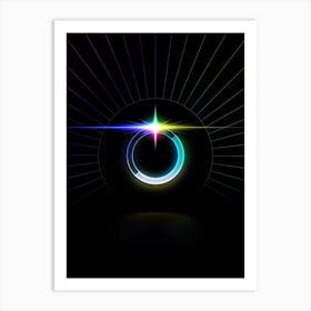 Neon Geometric Glyph in Candy Blue and Pink with Rainbow Sparkle on Black n.0031 Art Print