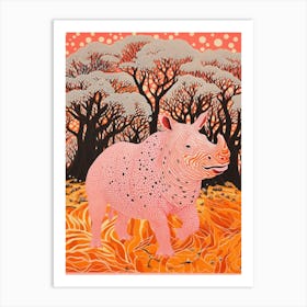 Rhino In The Trees Orange & Pink 4 Art Print