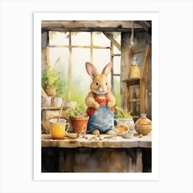 Bunny Playing With Toys Rabbit Prints Watercolour 2 Art Print