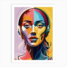 Portrait Of A Woman With Headphones Art Print