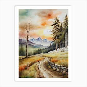 Sunset On The Road 1 Art Print