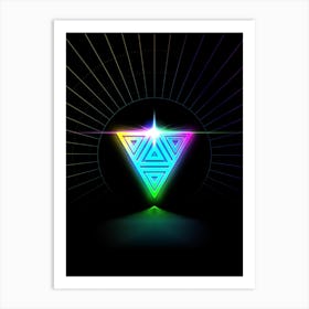 Neon Geometric Glyph in Candy Blue and Pink with Rainbow Sparkle on Black n.0431 Art Print
