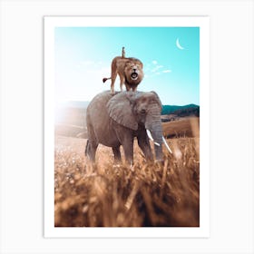 Elephant, Lion And Meerkat Art Print